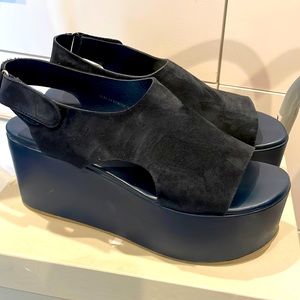 COS platform navy blue suede sandals